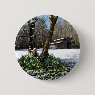 Badge Rond 5 Cm Daffodils flowers dans la neige