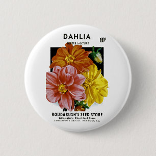 Badge Rond 5 Cm Dahlia Vintage Seed Packet