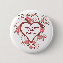 Badge Rond 5 Cm Daisy and Heart, Crazy in Love