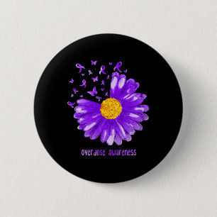 Badge Rond 5 Cm Daisy Butterfly Purple Ribbon