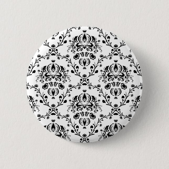 Badge Rond 5 Cm Damask blanc et noir (Devant)