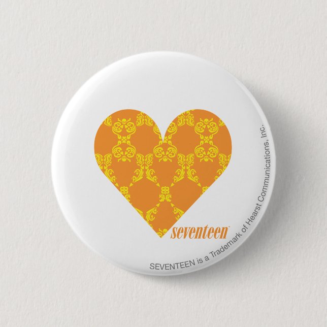 Badge Rond 5 Cm Damassé 2 jaune-orange (Devant)
