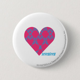 Badge Rond 5 Cm Damassé 4 Aqua-Magenta