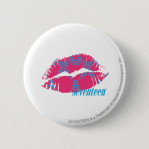 Badge Rond 5 Cm Damassé Aqua-Magenta