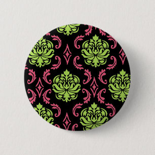 Badge Rond 5 Cm Damassé de roses indien et de vert