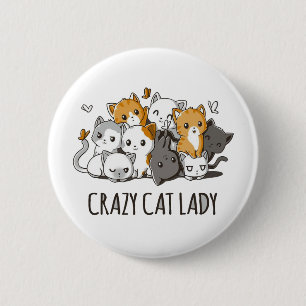 Badge Rond 5 Cm Dame du Crazy Cat