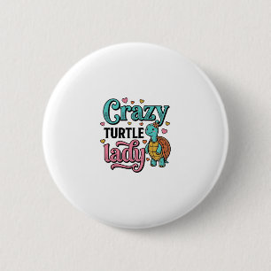 Badge Rond 5 Cm Dame Tortue Folle Dessin de Gravure Vintage_1