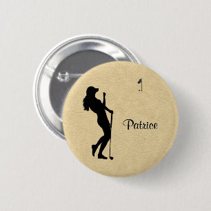 Badge Rond 5 Cm Dames Golf Cuir aspect avec nom