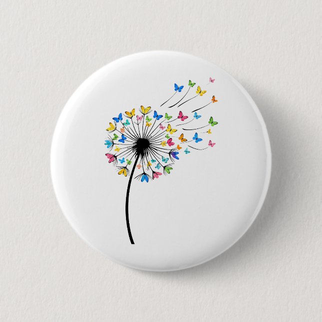 Badge Rond 5 Cm Dandelion butterfly flow (Devant)