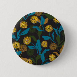 Badge Rond 5 Cm Dandelion motif floral noir ver