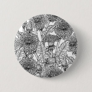 Badge Rond 5 Cm Dandelions, noir et blanc