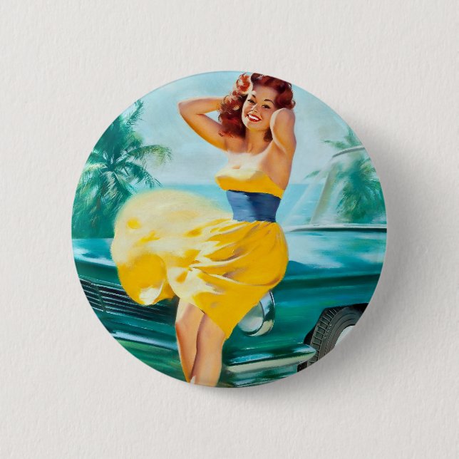 Badge Rond 5 Cm Dans le Pin jaune de robe (Devant)