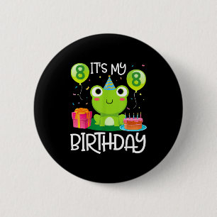 Badge Rond 5 Cm Danse de grenouille ballons gâteau joyeux 8 ans an