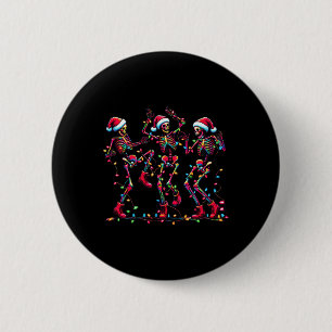 Badge Rond 5 Cm Danser drôle Skeletons Santa Hat Danse Noël