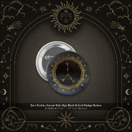 Badge Rond 5 Cm Dark Zodiac Astrology: Cancer Black & Gold Round