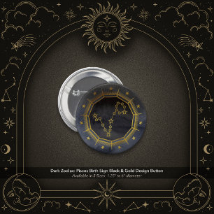 Badge Rond 5 Cm Dark Zodiaque : signe de naissance Poissons Noir e