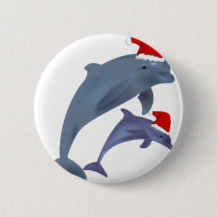Badge Rond 5 Cm Dauphins de père Noël