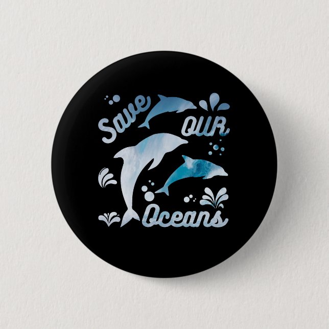 Badge Rond 5 Cm Dauphins / Sauvez nos océans (Devant)