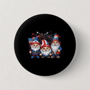 Badge Rond 5 Cm De Juillet Patriotique Gnome Américain Drapeau Usa