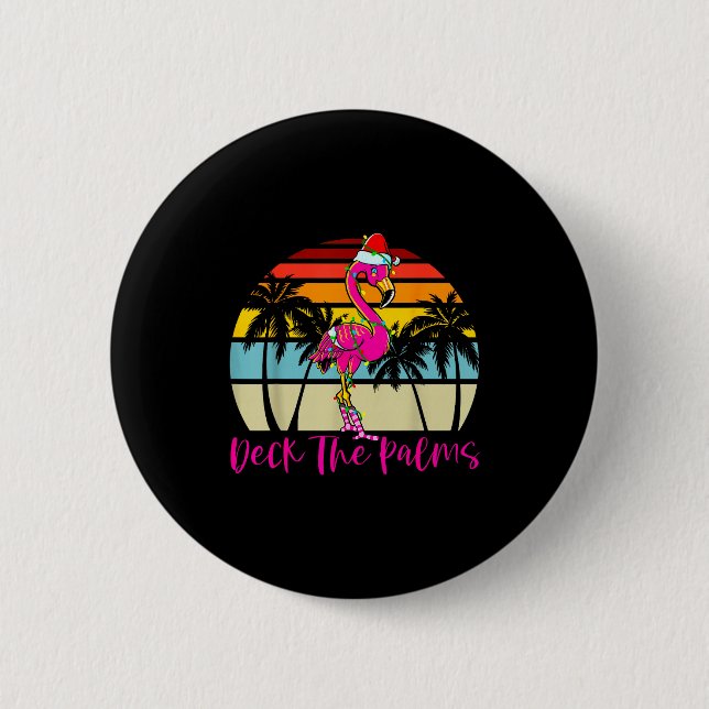 Badge Rond 5 Cm Deck The Palms Christmas Flamingo Palm Tree Trocal (Devant)
