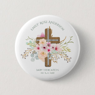 Badge Rond 5 Cm Dédication BÉBÉ personnalisée Croix florale