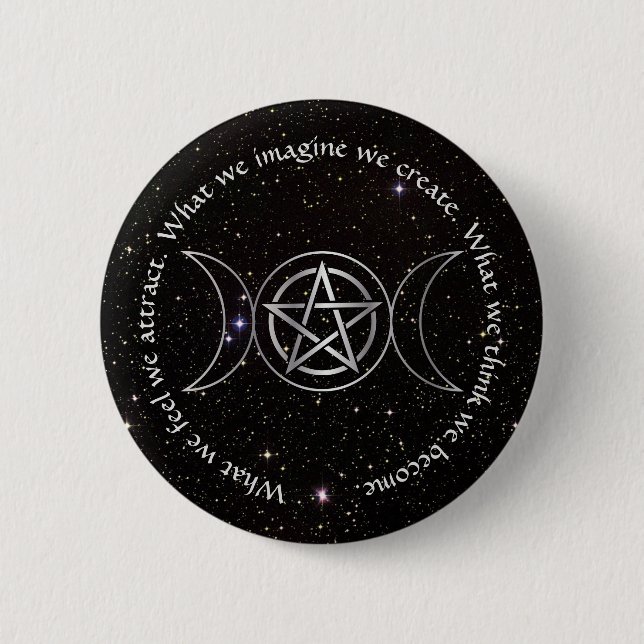 Badge Rond 5 Cm Déesse triple Lune Wicca Pentacle (Devant)