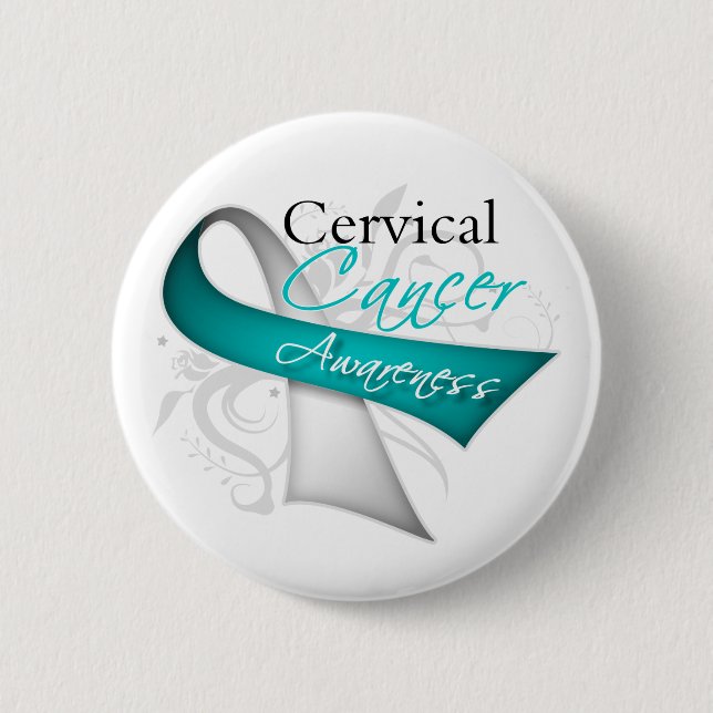 Badge Rond 5 Cm Défiler Ruban Cervical Cancer Sensibilisation (Devant)