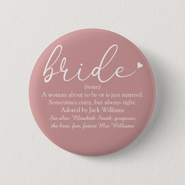 Badge Rond 5 Cm Définition de la mariée de script, douche de maria (Devant)