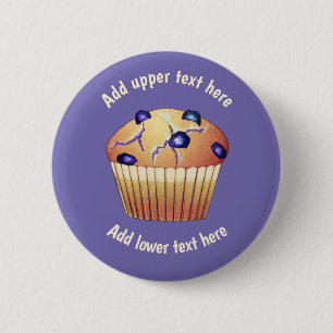 Badge Rond 5 Cm Délicieux muffin bleuet sur violet - Votre texte