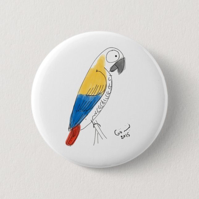 Badge Rond 5 Cm demi de perroquet de couleur (Devant)