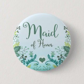 Badge Rond 5 Cm Demoiselle d'honneur aux branches florales vertes