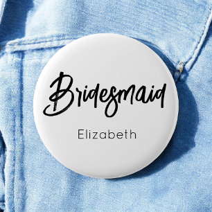 Badge Rond 5 Cm Demoiselle d'honneur Bouton Mariage Noir Blanc