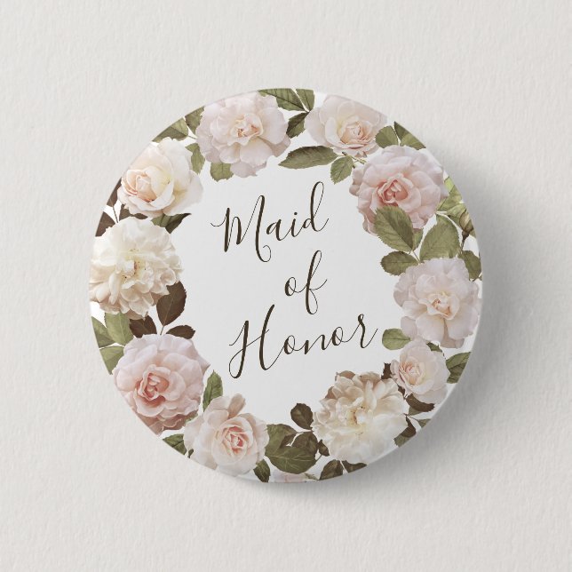 Badge Rond 5 Cm Demoiselle d'honneur bouton Roses Françaises Vinta (Devant)