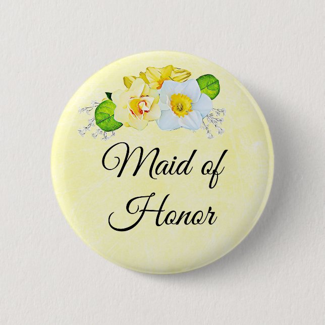 Badge Rond 5 Cm Demoiselle d'honneur jaune floral (Devant)