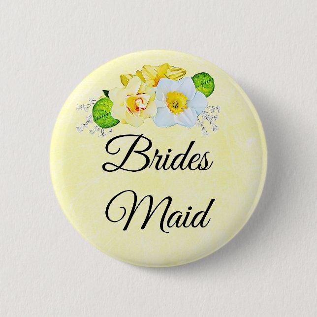 Badge Rond 5 Cm Demoiselle d'honneur jaune floral (Devant)