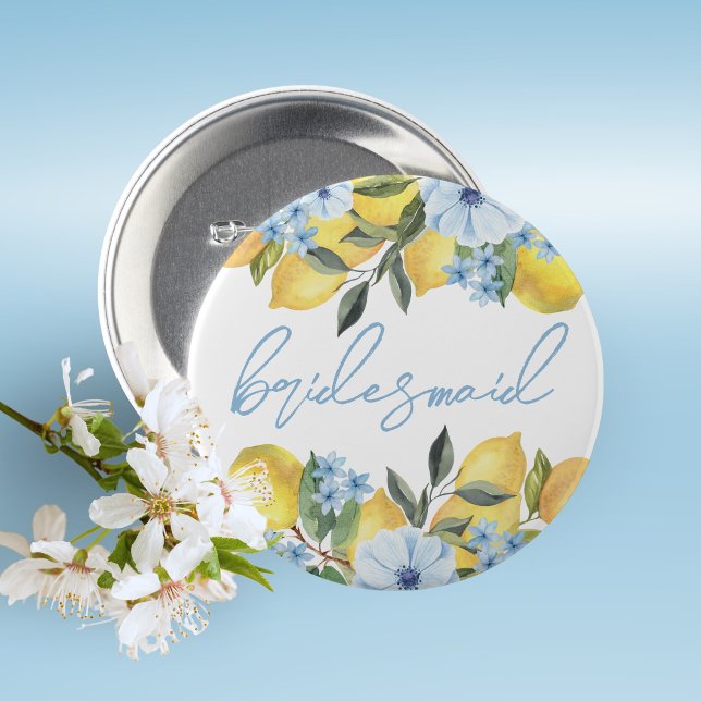 Badge Rond 5 Cm Demoiselle d'honneur Lemon Baptême de mariage Épin (Lemon Bridal Shower Pin on Buttons for Your Special Guests of Honor Such as Grandma's, Mom's & More)