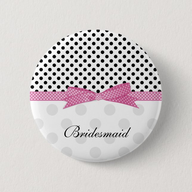 Badge Rond 5 Cm Demoiselle d'honneur noire, blanche, rose de (Devant)