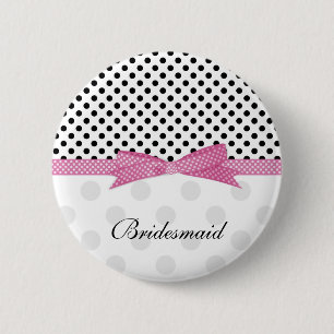 Badge Rond 5 Cm Demoiselle d'honneur noire, blanche, rose de