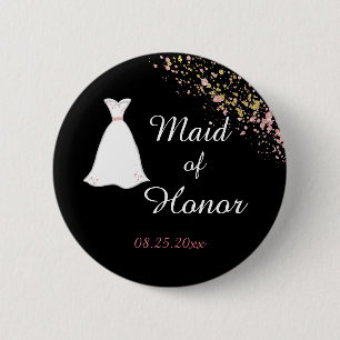 Badge Rond 5 Cm Demoiselle d'honneur noire et or