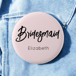 Badge Rond 5 Cm Demoiselle d'honneur Rose Pâle Mariage Noir  