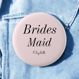 Badge Rond 5 Cm Demoiselle d'honneur Rose Pâle Mariage Noir