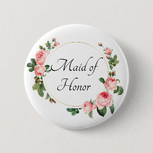 Badge Rond 5 Cm Demoiselle d'honneur Rose Rose blush