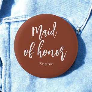 Badge Rond 5 Cm Demoiselle d'honneur Terracotta Brun Mariage