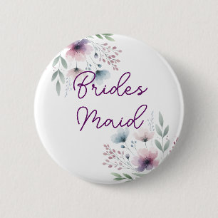 Badge Rond 5 Cm Demoiselle d'honneur violet et vert botanique