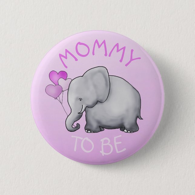 Badge Rond 5 Cm Des ballons roses mignons, un éléphant Baby shower (Devant)