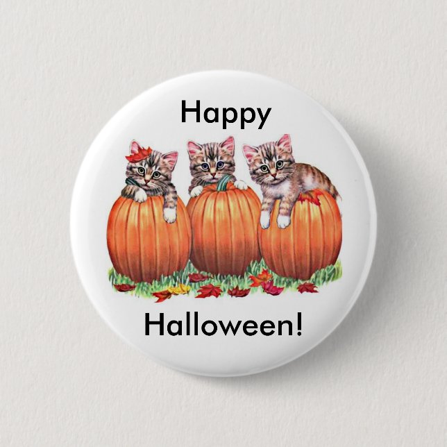 Badge Rond 5 Cm Des chatons en Citrouille pour Halloween (Devant)