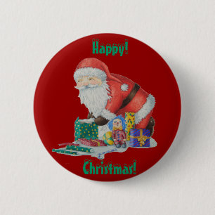 Badge Rond 5 Cm des sants enveloppant cadeaux et jouets pour noël