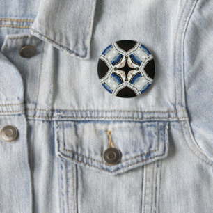 Badge Rond 5 Cm Design blanc foncé et bleu clair