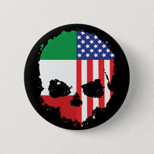 Badge Rond 5 Cm Design crâne italien-américain avec drapeaux