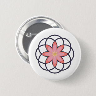 Badge Rond 5 Cm Design de fleurs rose et bleu marine